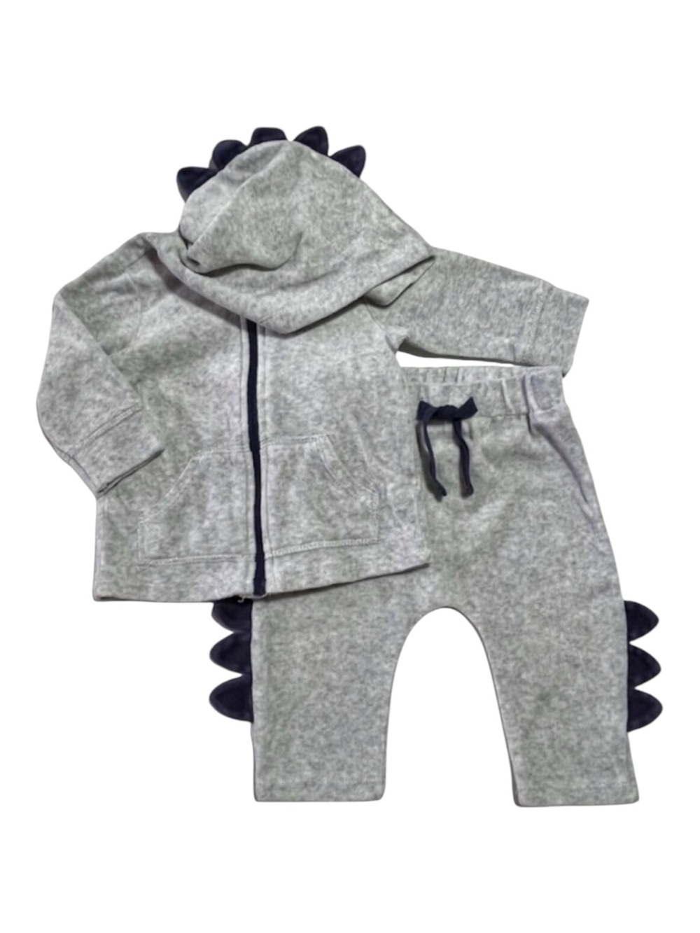 Velour dinosaur hoodie & pants set 3-6m